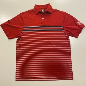 FootJoy Men's Golf Polo Shirt Medium - Red Navy Striped - Canebrake CC